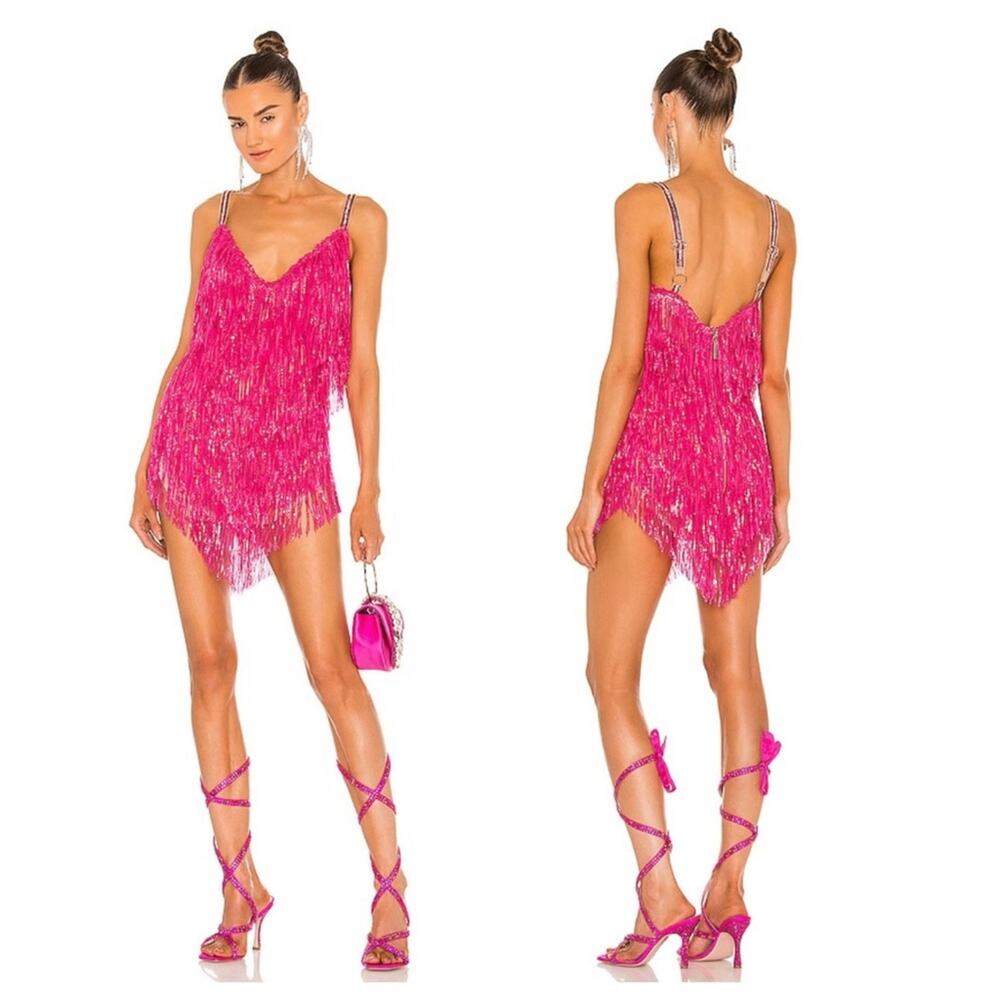 bronx and banco - x revolve neon barbie dress mini asymmetric hem embellished